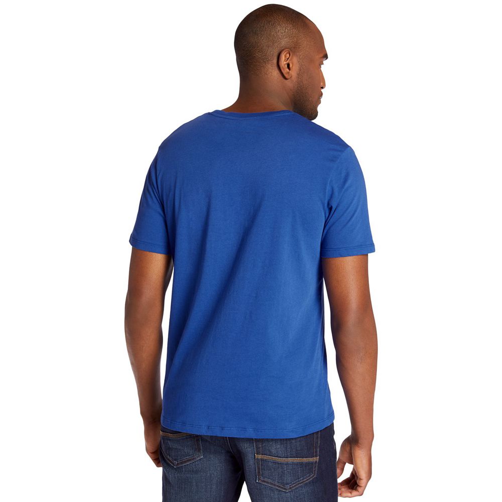 Camisetas Timberland Hombre Embroidered Logo Azules - Chile DRQ-089512